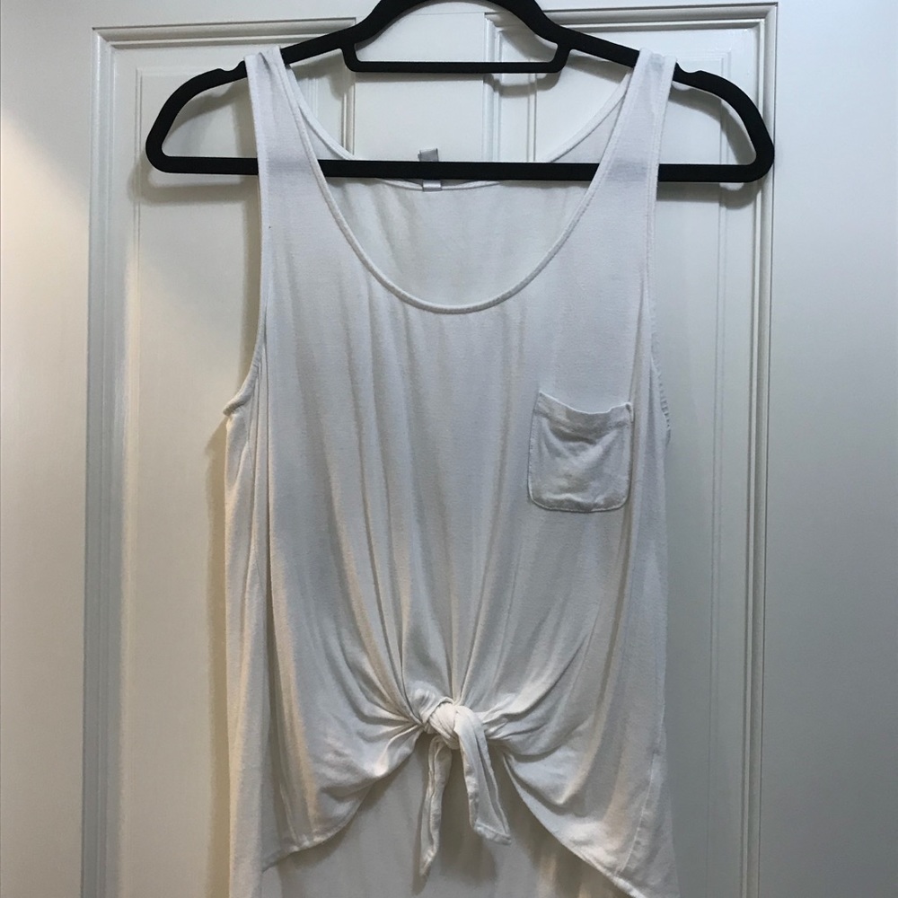 White tank with tie in the front